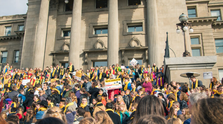 Students look up at the Boise Capital celebrating National School Choice Week