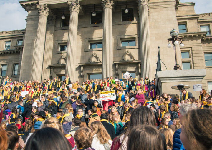 Students look up at the Boise Capital celebrating National School Choice Week