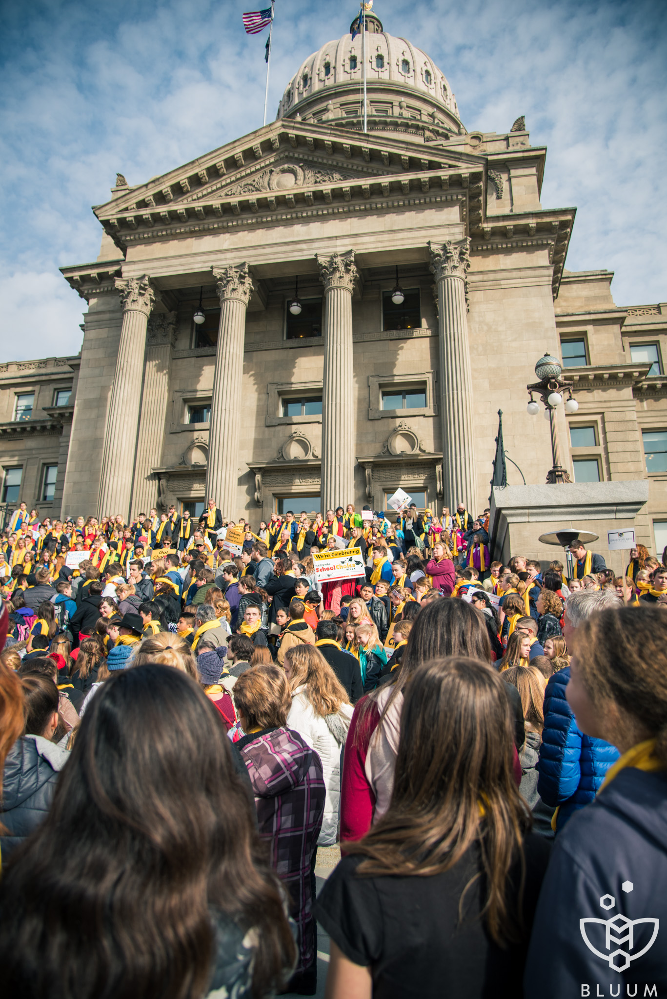 Students look up at the Boise Capital celebrating National School Choice Week