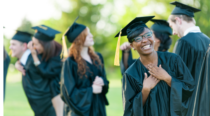 Students wear their graduation cap and gown for high school graduation