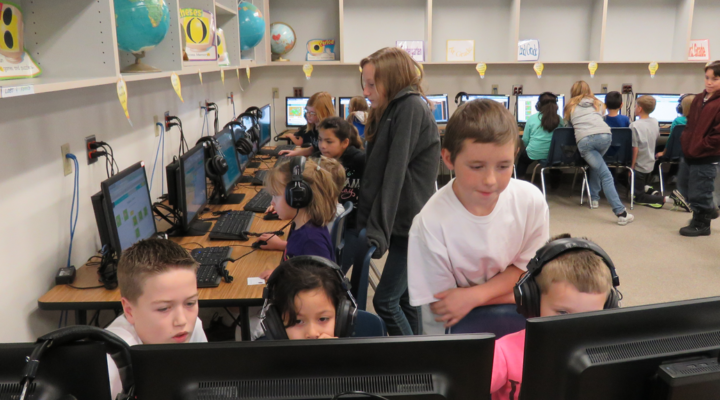 Students at the Nampa School District play educational games on computers