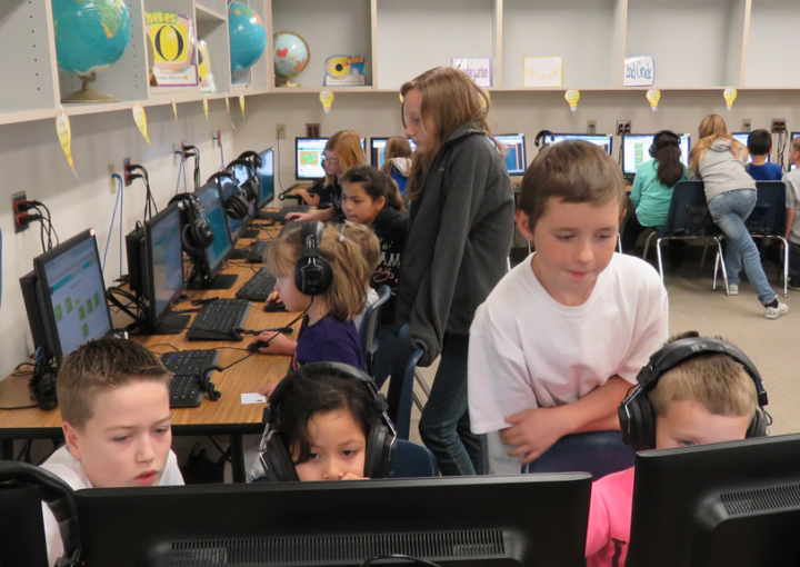 Students at the Nampa School District play educational games on computers