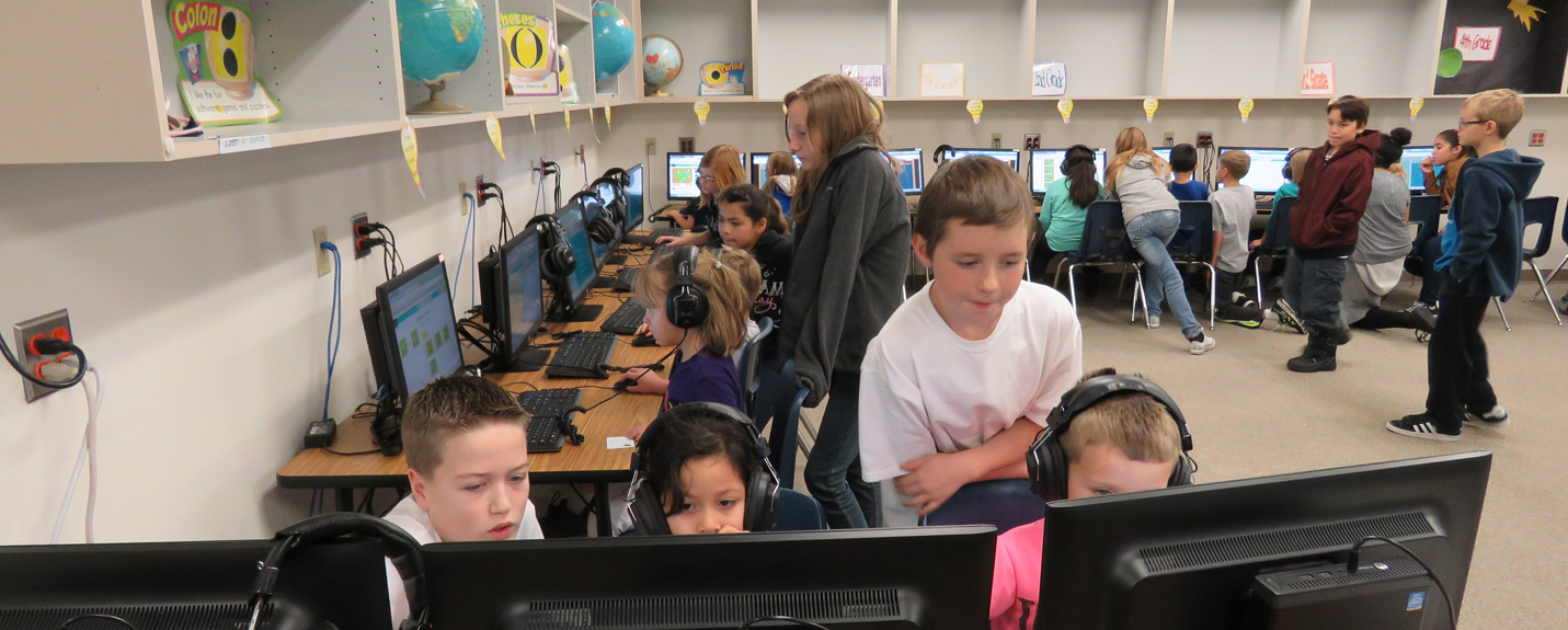 Students at the Nampa School District play educational games on computers