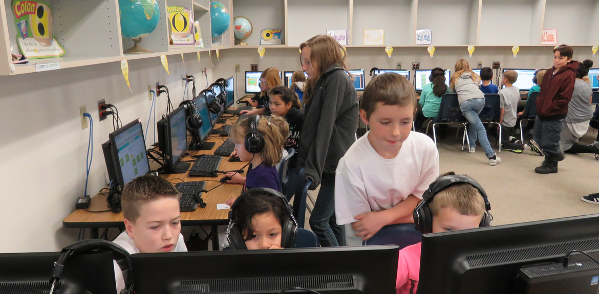 Students at the Nampa School District play educational games on computers