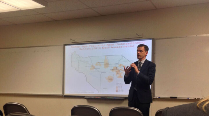 The speaker talks about how the school-age population in the Treasure Valley has increased