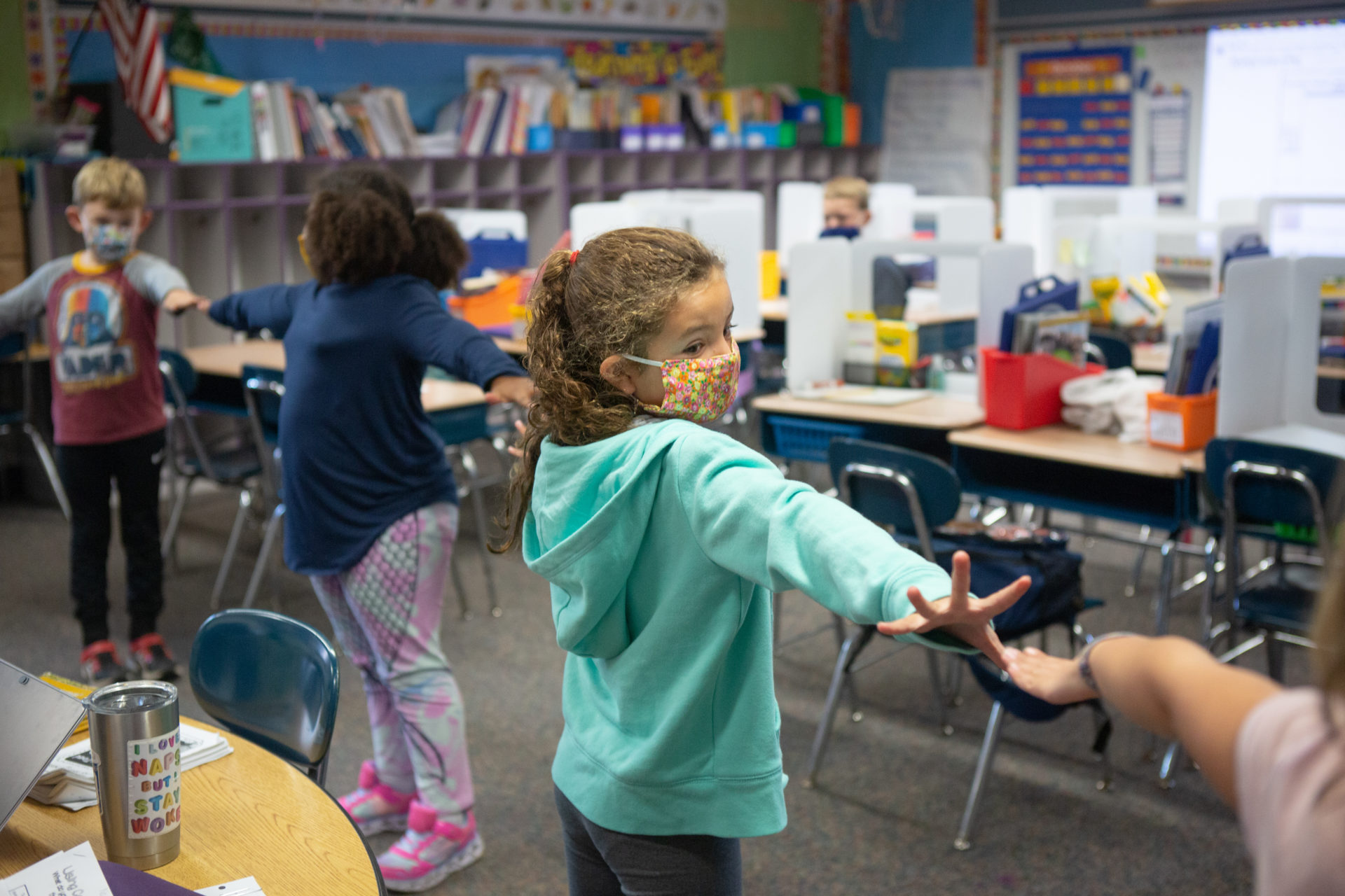 Second graders create distance between each other