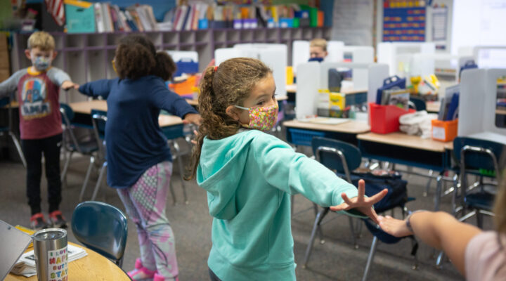 Second graders create distance between each other